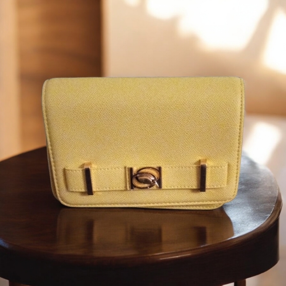 bebe Elegant Yellow CROSSBODY with Gold Hardware and Structured Design